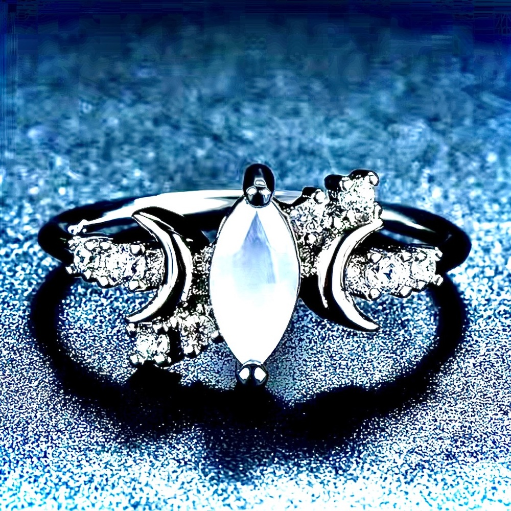 New Sterling Silver Handmade Moonstone White Sapphire Celestial Moon Star Ring - Picture 5 of 16